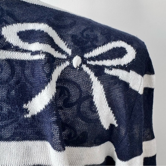 Anthropologie Moth Linen Cotton Fine Knit Open Front Cardigan Sweater Striped S - Picture 3 of 6